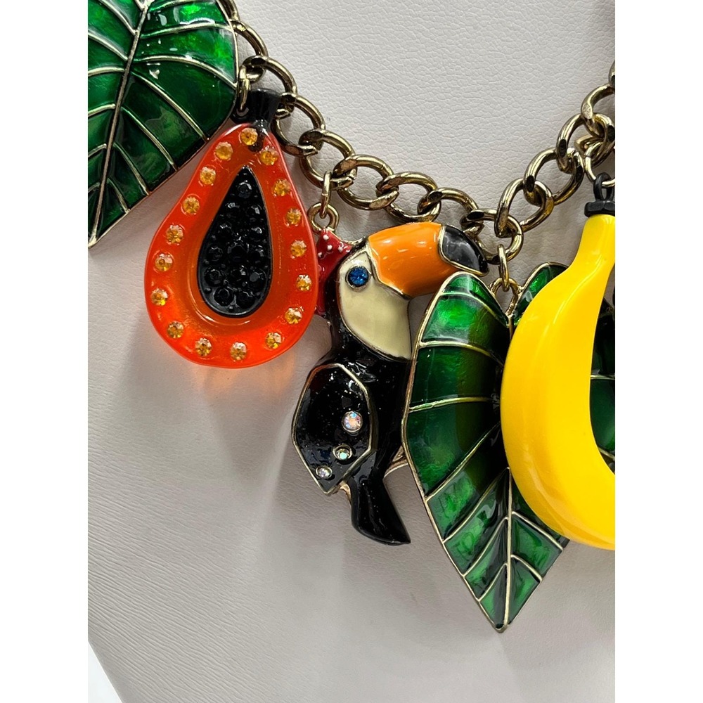Betsey Johnson Mix Fruit Bird Leaves Parrot Rio Tuscan Sam Charm Dangle Necklace - Picture 9 of 14